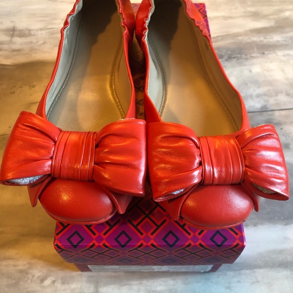 Tory Burch Divine Bow Driver Samba Orange flat ballet shoe size 7.5 - Picture 3 of 8
